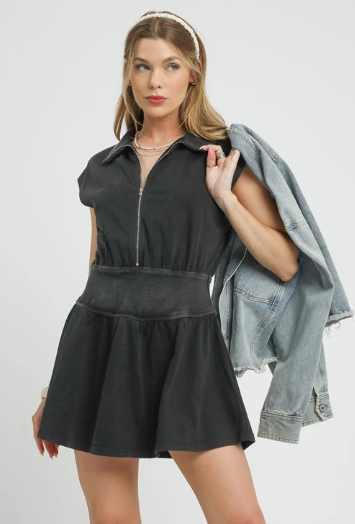 Mineral Wash Collared Mini Dress