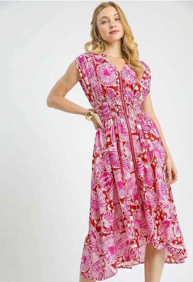 Print Smocked Waist Midi Dress