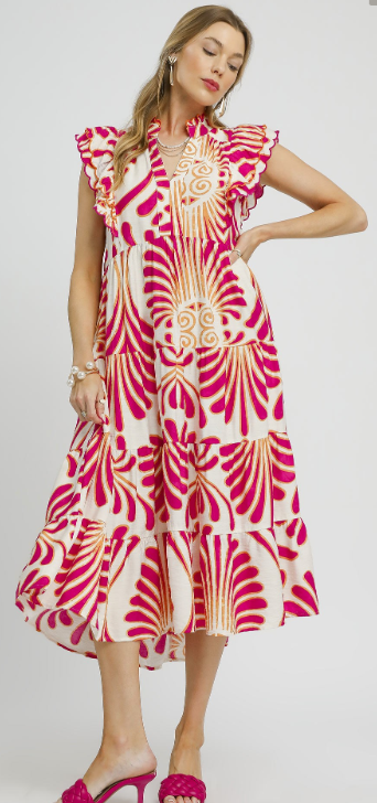 Boho Tiered Ruffle Sleeve Midi Dress